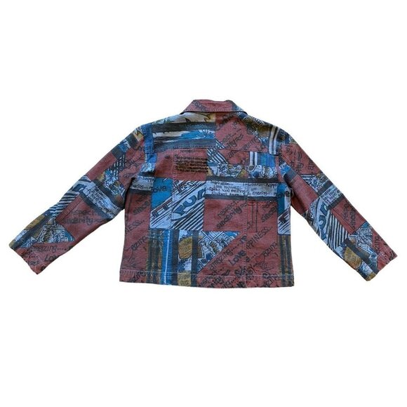 Chico's Size 1 M Lightweight Denim Jacket Comic Strip Sequin Beaded Embellished - Picture 2 of 8